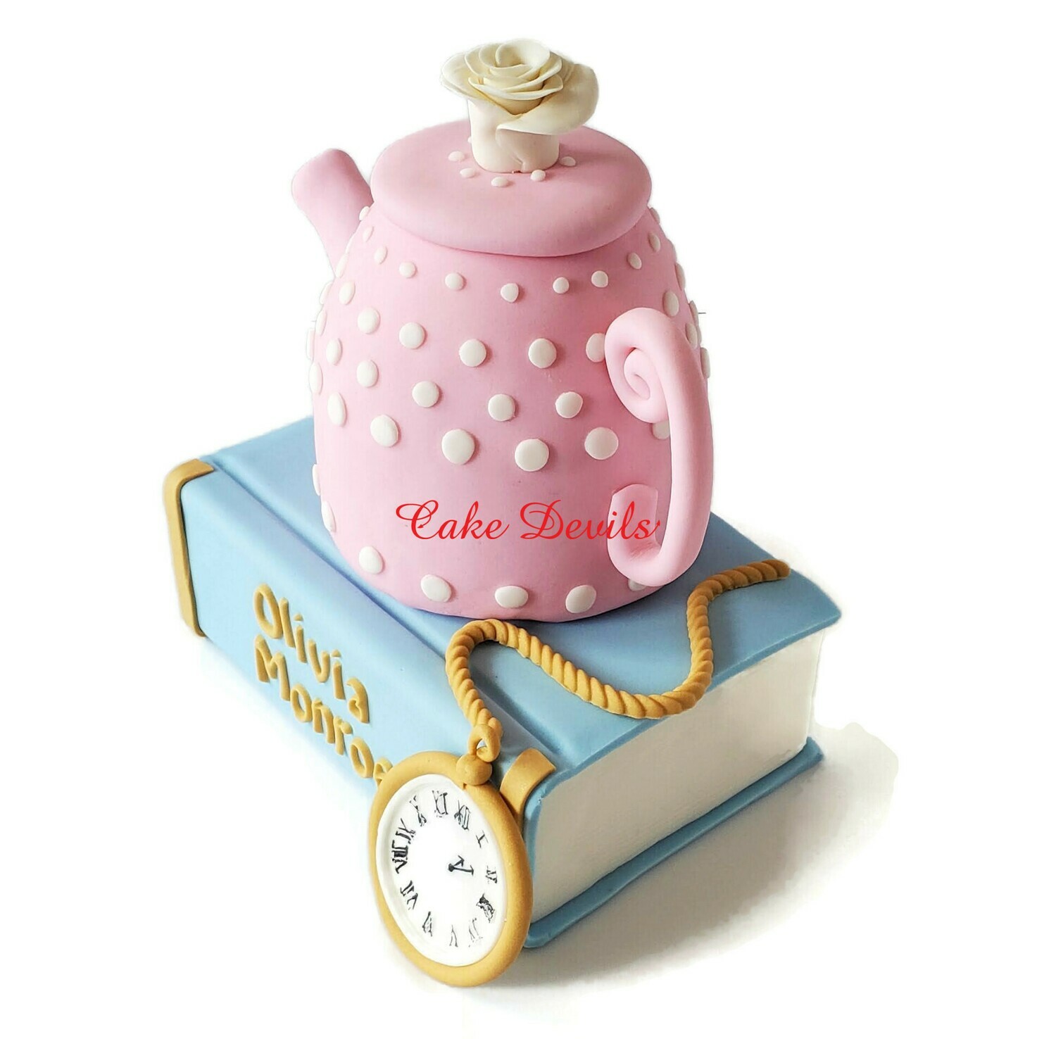 Large Fondant Teapot, Fairy Tale Book, Alice in Wonderland Theme Cake