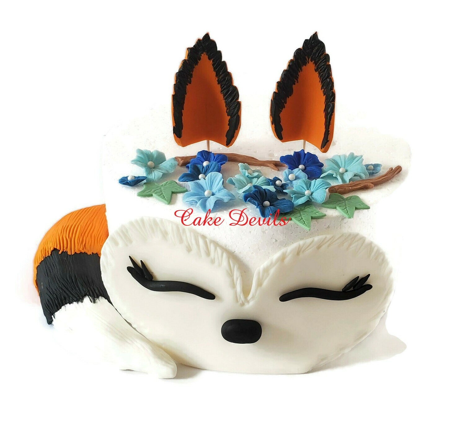 Fondant Fox Cake Topper Set, Fox Cake with Flowers