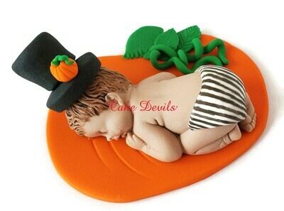 Fondant Halloween Pumpkin Baby Shower Cake Topper- Perfect for a Beetle Juice or Nightmare Before Christmas fan!