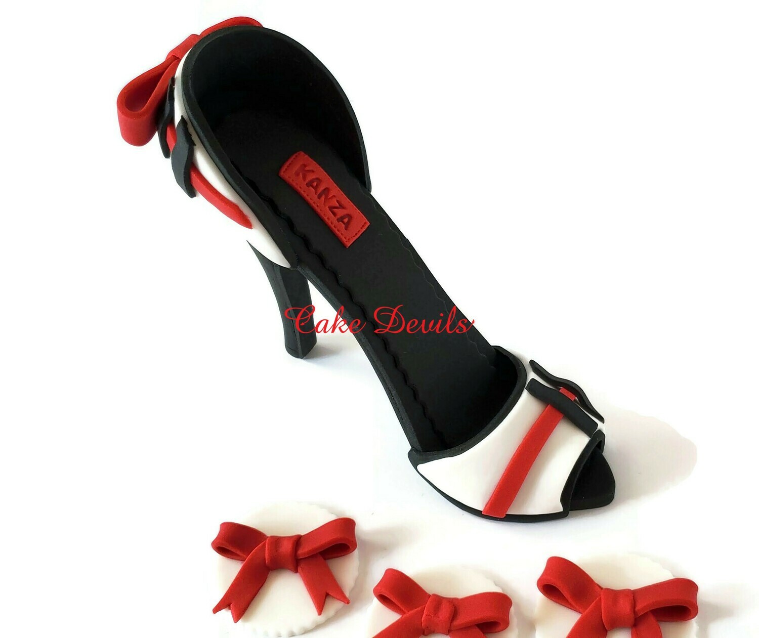 Fondant Burberry High Heel Shoe Cake Topper with Bows