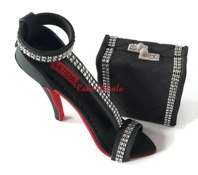Fondant Sexy Rhinestone High Heel Stiletto Shoe Cake Topper with bling Toe Strap