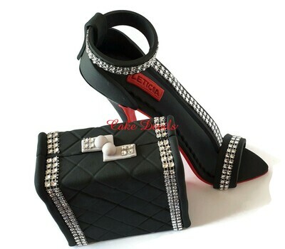 Bling High Heel Fondant Cake Topper with matching Rhinestone Clutch Purse