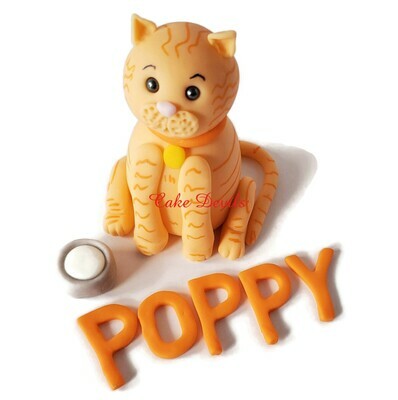 Fondant Orange Tabby Cat Cake Topper with Milk bowl and name