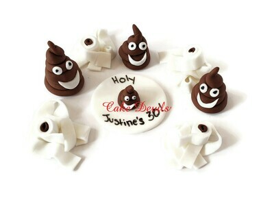 Toilet Paper and Poop Emoji Fondant Cupcake Toppers, Holy crap birthday!