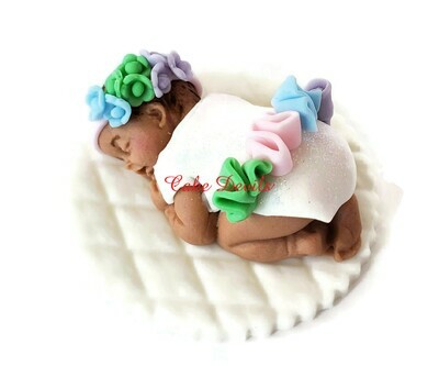 Fondant Sparkle baby girl with Tutu and Headband Baby Shower Cake Topper