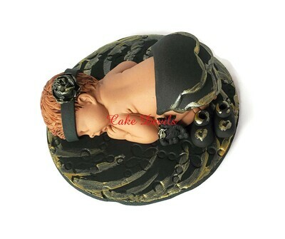 Black and Gold Baby Girl Fondant Baby shower cake topper with layered skirt and optional matching bow!