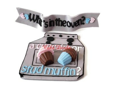 Cupcake or Stud Muffin Fondant Gender Reveal Cake Topper