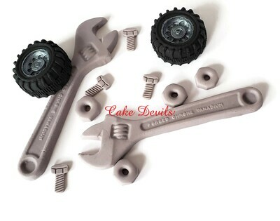 Mechanic Tools Cake Toppers, Fondant Wrenches and Tires Cake Decorations, Auto Mechanic