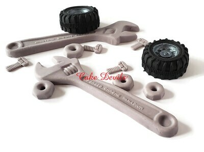 Mechanic Tools Cake Toppers, Fondant Wrenches and Tires Cake Decorations, Auto Mechanic