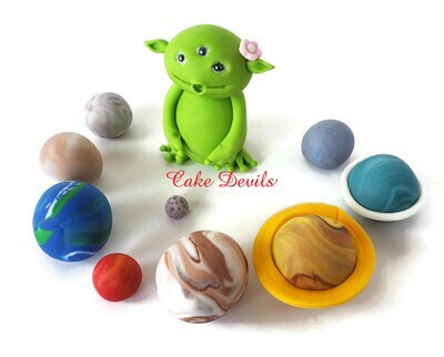 Fondant Alien and Planets Cake Toppers for Galaxy or Outer Space Cake