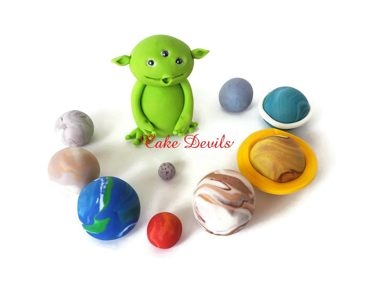 Fondant Alien and Planets Cake Toppers for Galaxy or Outer Space Cake