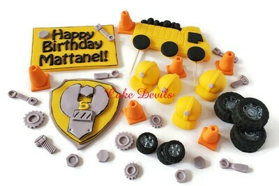 Fondant Construction Cake Toppers, Dump Truck, Hard Hats, Cones, Tires, Wrench