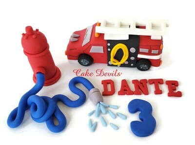 Fondant Firefighter Cake Toppers, Fire Engine Truck and Fire Hydrant