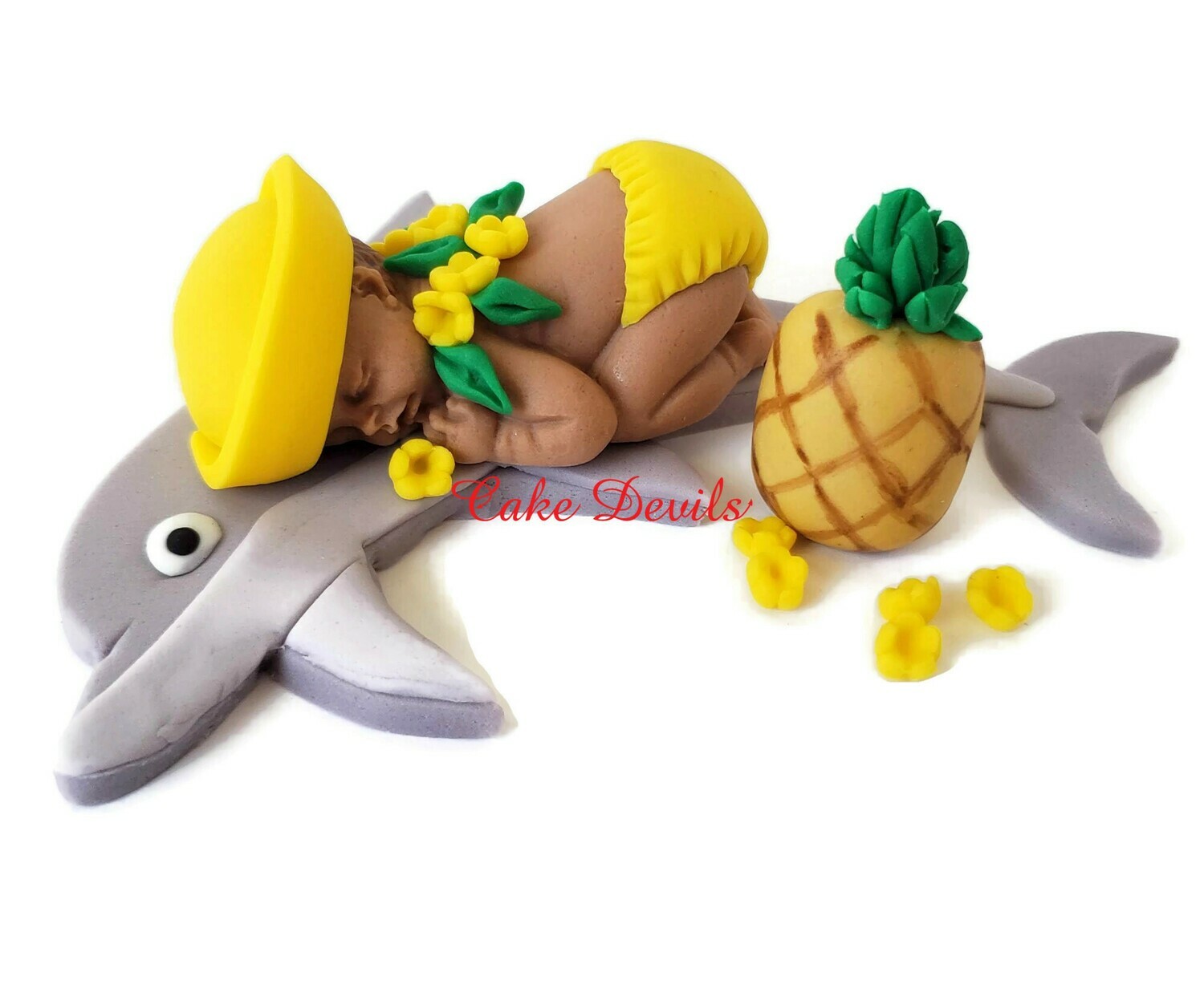Fondant Dolphin Baby Cake Topper, Great for a Tropical Hawaiian Luau Baby Shower Cake