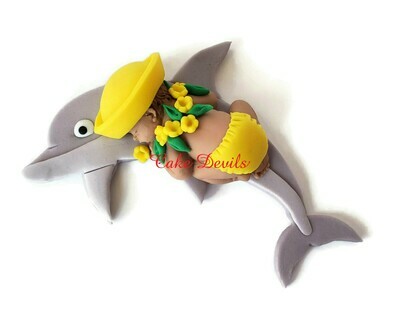 Fondant Dolphin Baby Cake Topper, Great for a Tropical Hawaiian Luau Baby Shower Cake