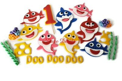 Fondant Baby Shark Cake Toppers with Seaweed and DOO DOO DOO letters
