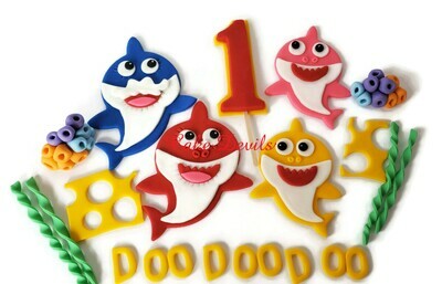 Fondant Baby Shark Cake Toppers with Seaweed and DOO DOO DOO letters