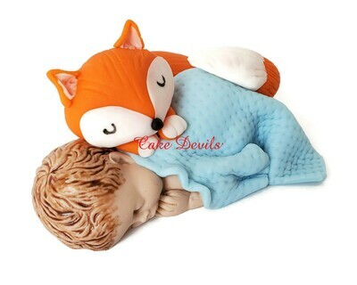 Fondant Baby and Fox Baby Shower Cake Topper - Perfect with the Woodland Creatures!