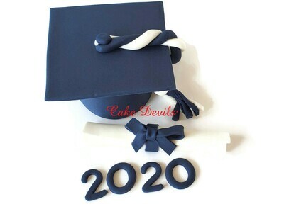 Fondant Graduation Mortar Board Cap Fondant Cake Topper with Diploma and Year