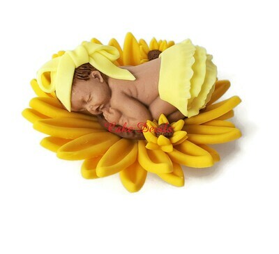 Fondant Baby in a Sunflower Baby Shower Cake Topper