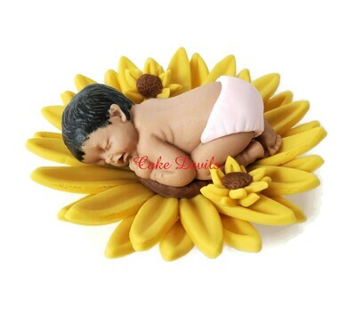 Fondant Baby in a Sunflower Baby Shower Cake Topper
