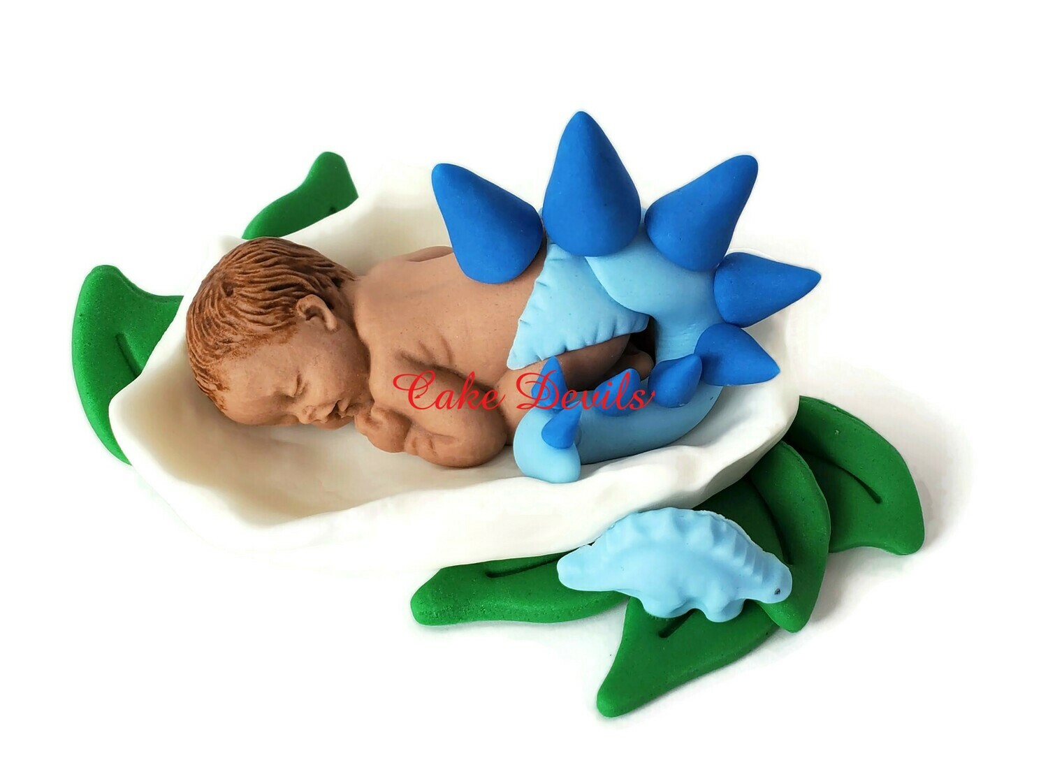 Dinosaur Baby Sleeping in Eggshell Baby Shower Fondant Cake Topper