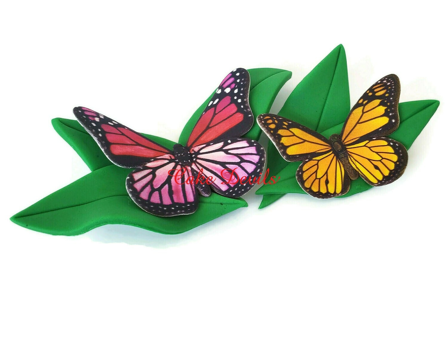 Monarch Butterfly Fondant Cake Topper or Pink Monarch Butterfly with leaves