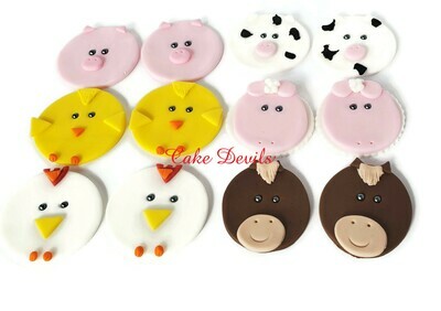 Farm Animal Face Cupcake Toppers, Horse, Pig, Sheep, Cow, Chicken, Duck