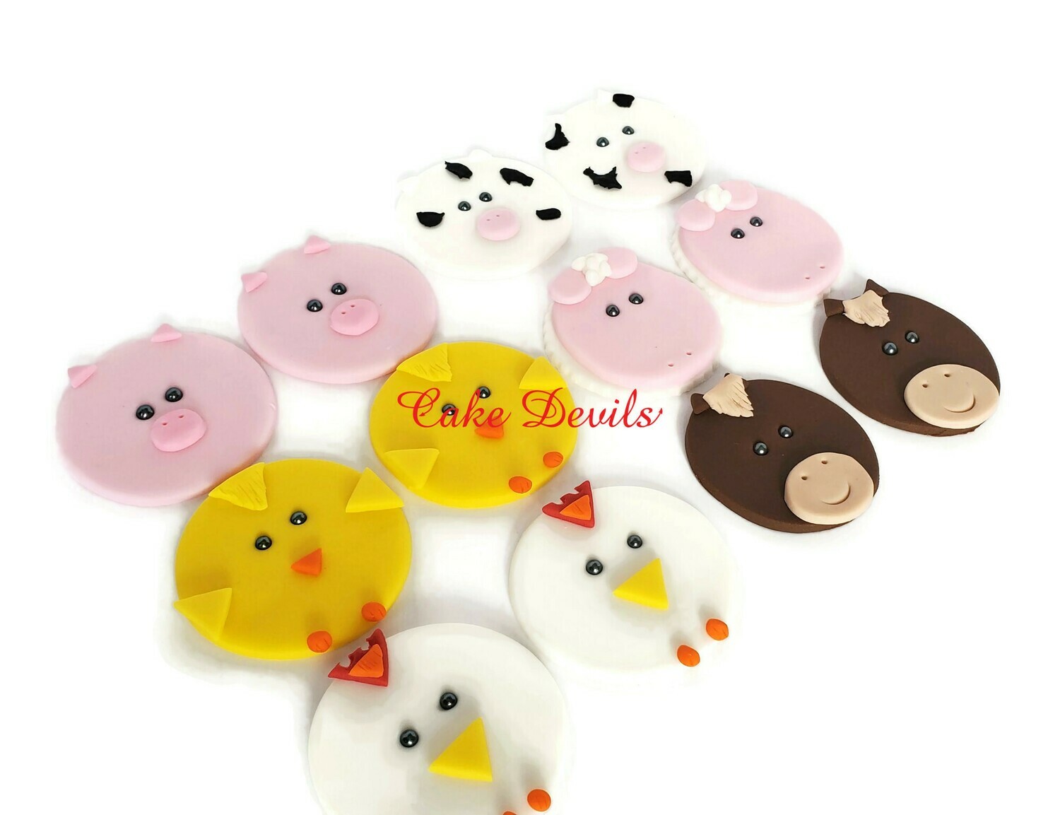 Farm Animal Face Cupcake Toppers, Horse, Pig, Sheep, Cow, Chicken, Duck