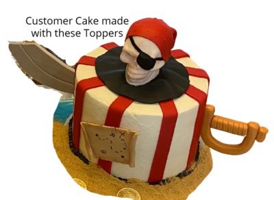 Fondant Pirate Skull, Sword, and Treasure Map Cake Toppers