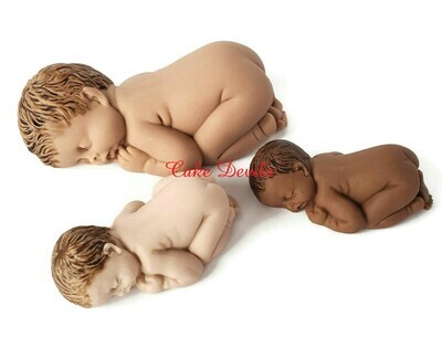 Naked Sleeping Baby Fondant Cake Topper, Handmade Baby Shower Cake Topper