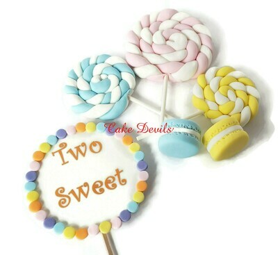 Two Sweet! Fondant Lollipop and Macarons Cake Toppers