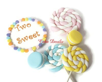 Two Sweet! Fondant Lollipop and Macarons Cake Toppers