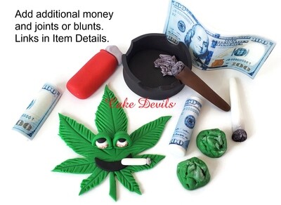 Fondant Pot Leaf, Weed, and Money Cake Topper Set (Made of sugar, not real Marijuana or money)
