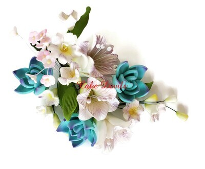 Fondant Freesia and Succulent Flower Cake Topper Spray, Floral Wedding Cake Topper