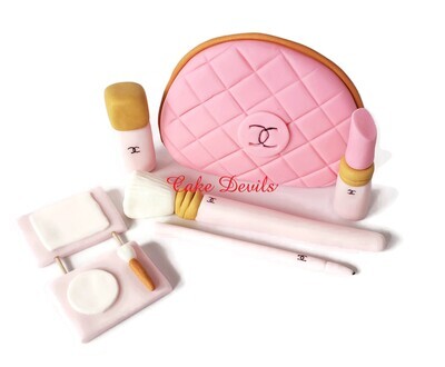 Fondant Makeup Cake Toppers with Cosmetic Bag Cake Decorations, Make up