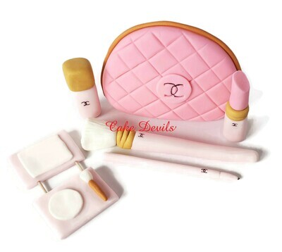 Fondant Makeup Cake Toppers with Cosmetic Bag Cake Decorations, Make up