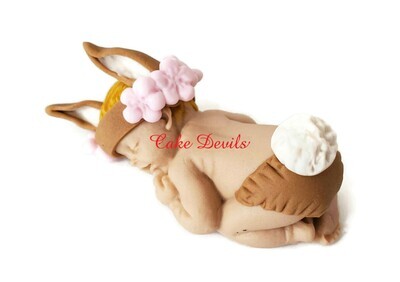 Fondant Bunny Baby Shower Cake Topper can be in a Flower for a Bunny Garden Party