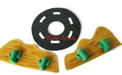 Desert Scenery Race Track Fondant Cake Toppers - Go at Lightening Speed!