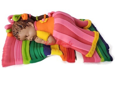 Mexican Doll Fondant Sleeping Baby Girl on a Sarape Cake Topper