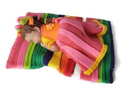 Mexican Doll Fondant Sleeping Baby Girl on a Sarape Cake Topper