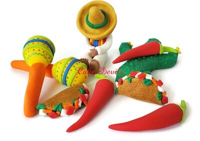Fondant Mexican Fiesta Cake Toppers perfect for Cinco de Mayo or a Fiesta celebration!