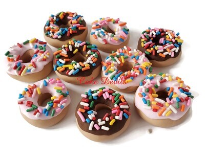 Fondant Donut Cupcake Toppers with Sprinkles and Doughnut Cake Decorations