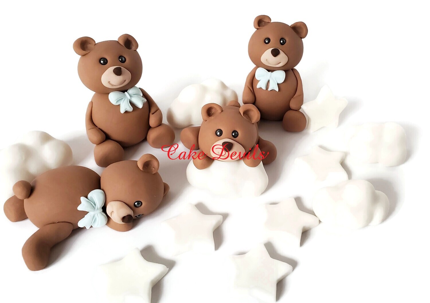 Fondant Bears with Clouds and Stars, Bear Cake Toppers, Cake Decorations for Baby Shower, Birthday and more!