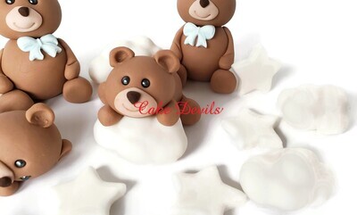 Fondant Bears with Clouds and Stars, Bear Cake Toppers, Cake Decorations for Baby Shower, Birthday and more!