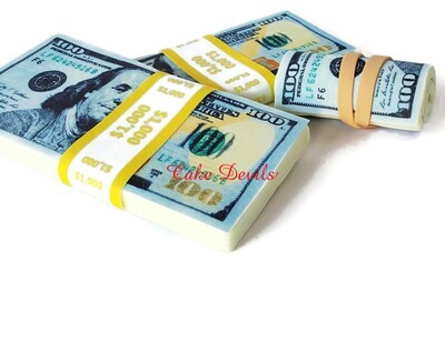Fondant money stacks Cake Toppers, Rolled $100 Bills, Edible Image Stacks of Money