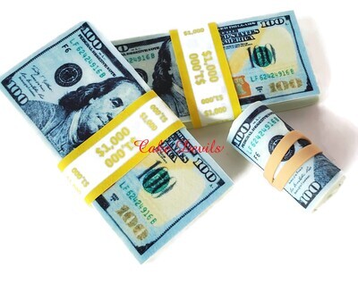 Fondant money stacks Cake Toppers, Rolled $100 Bills, Edible Image Stacks of Money