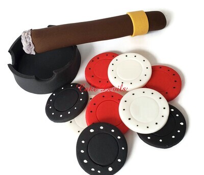 Fondant Casino Cake Toppers, Poker Chips, Cigar, Ashtray