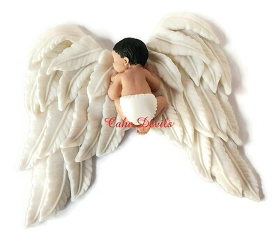 Fondant Baby on Large Angel Wings Cake Topper for Little Angel Baby Shower