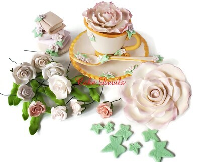 Elegant Tea Party Fondant Cake Toppers for Bridal Shower, Birthday Brunch or Baby Shower
